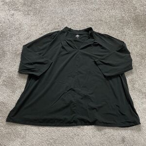 Lands' End Tunic Blouse Womens 3XL Solid Black 3/4 Sleeve V-Neck Flowy Relaxed